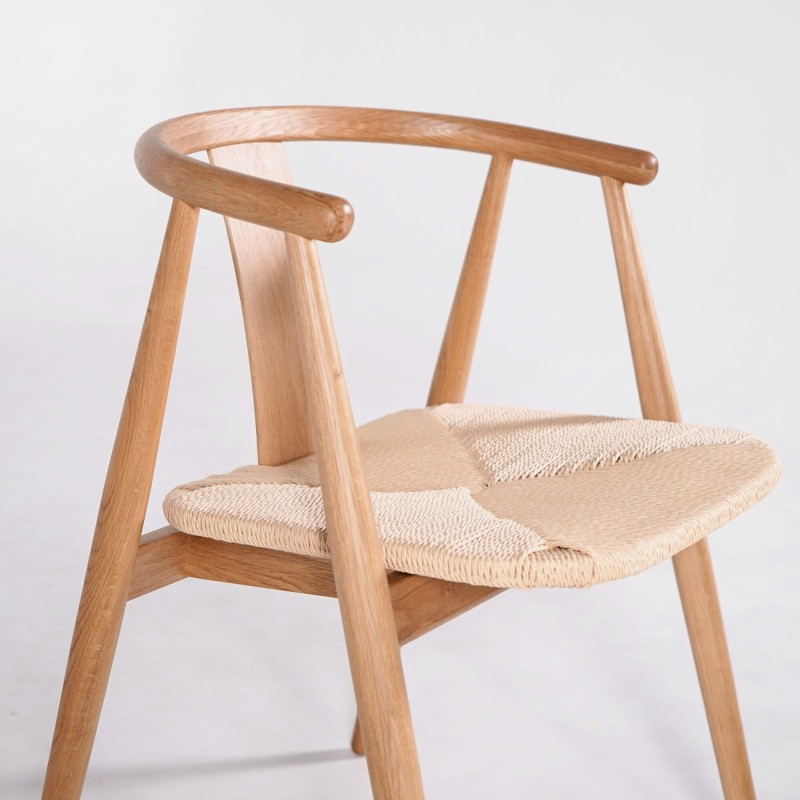 Chaise de salle à manger en chêne naturel avec assise en corde - Relate