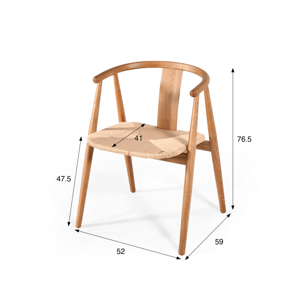 Chaise de salle à manger en chêne naturel avec assise en corde - Relate
