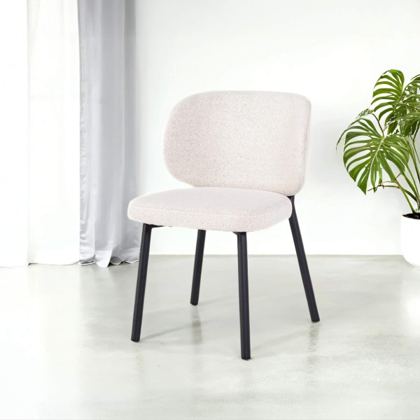 Chaise de salle à manger en tissu bouclé blanc - Swan