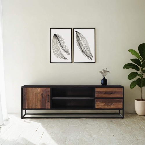 Meuble TV industriel en bois recyclé - Recycled