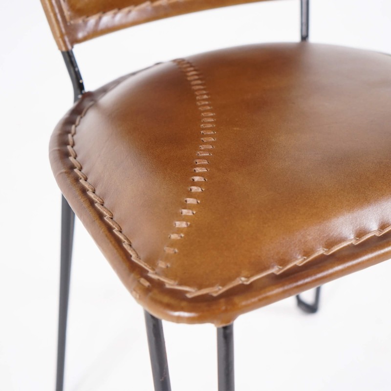 Chaise vintage métal et cuir marron - Smart