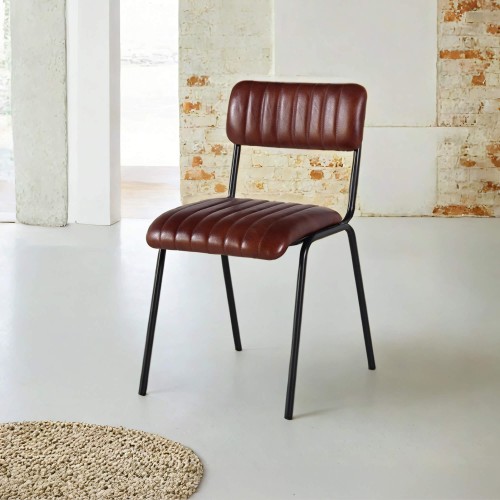 Chaise en métal et cuir naturel - Prati