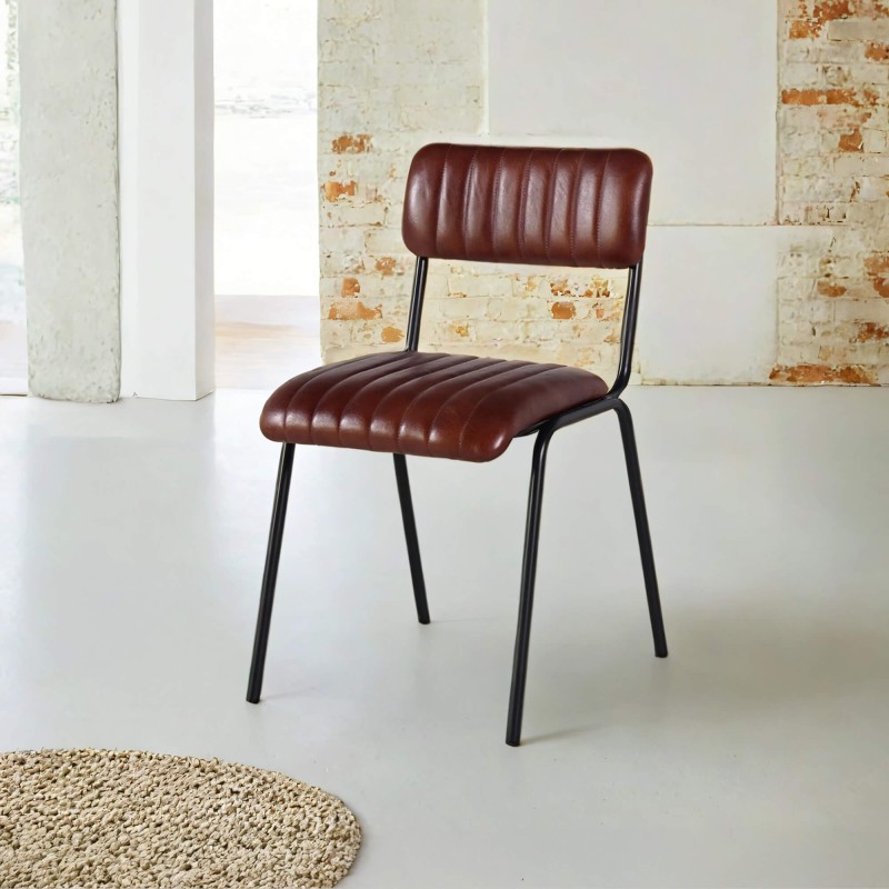 Chaise en métal et cuir naturel - Prati