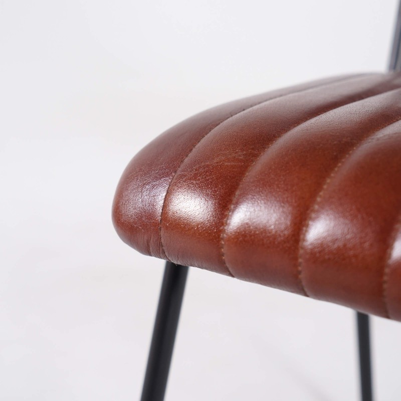 Chaise en métal et cuir naturel - Prati