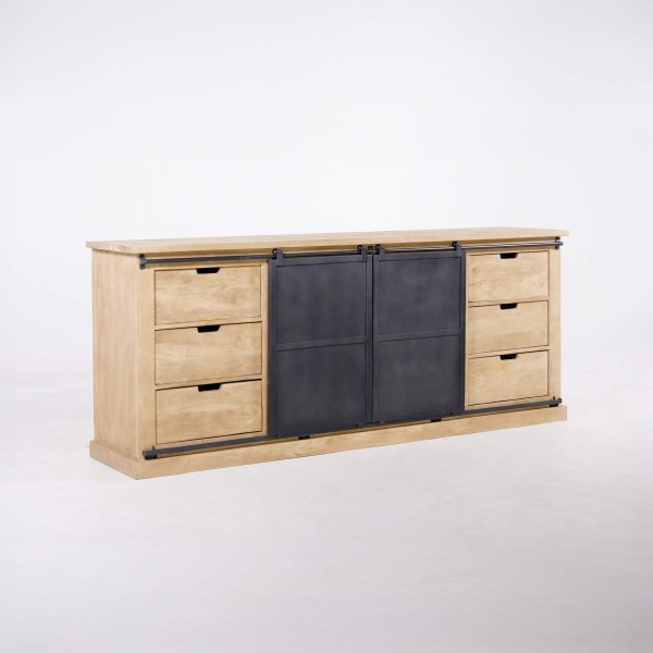 Buffet style industriel​ en bois massif et métal 200 cm - Detroit