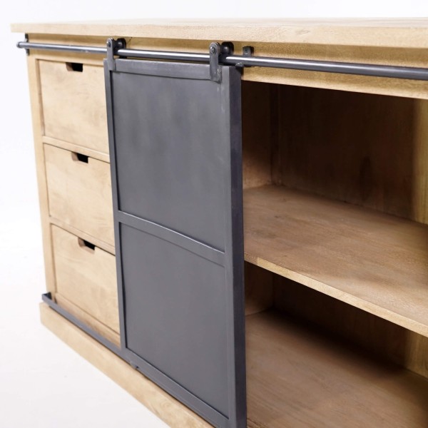 Buffet style industriel​ en bois massif et métal 200 cm - Detroit