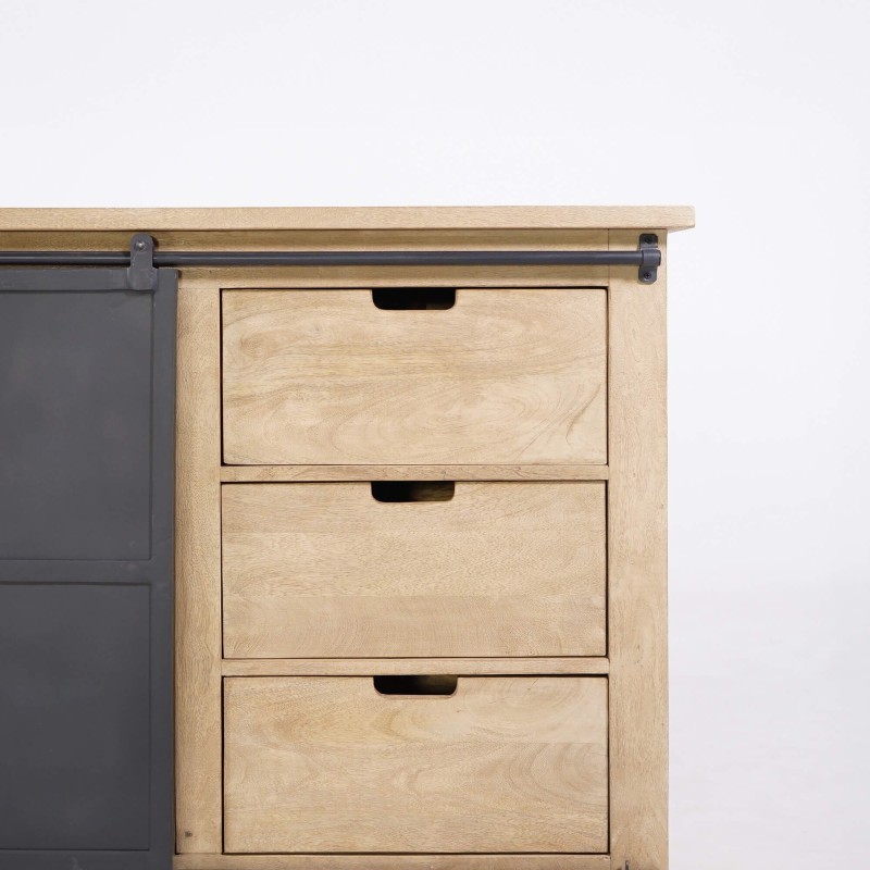 Buffet style industriel​ en bois massif et métal 200 cm - Detroit