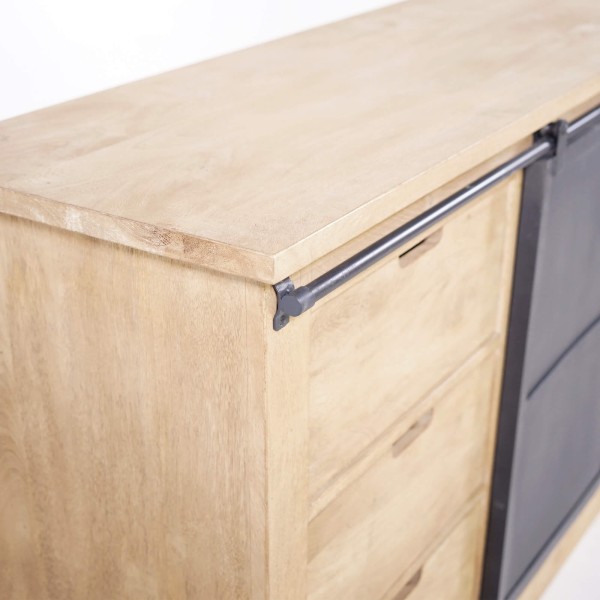 Buffet style industriel​ en bois massif et métal 200 cm - Detroit