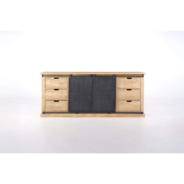 Buffet style industriel​ en bois massif et métal 200 cm - Detroit