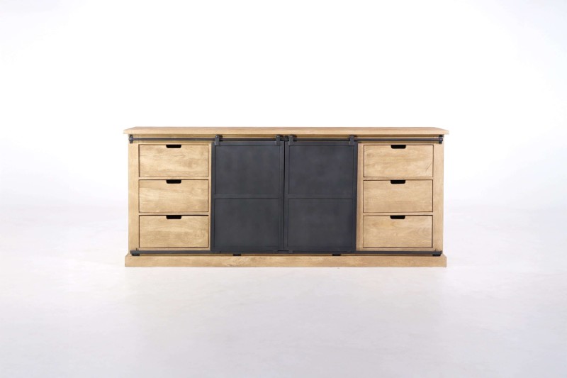 Buffet style industriel​ en bois massif et métal 200 cm - Detroit