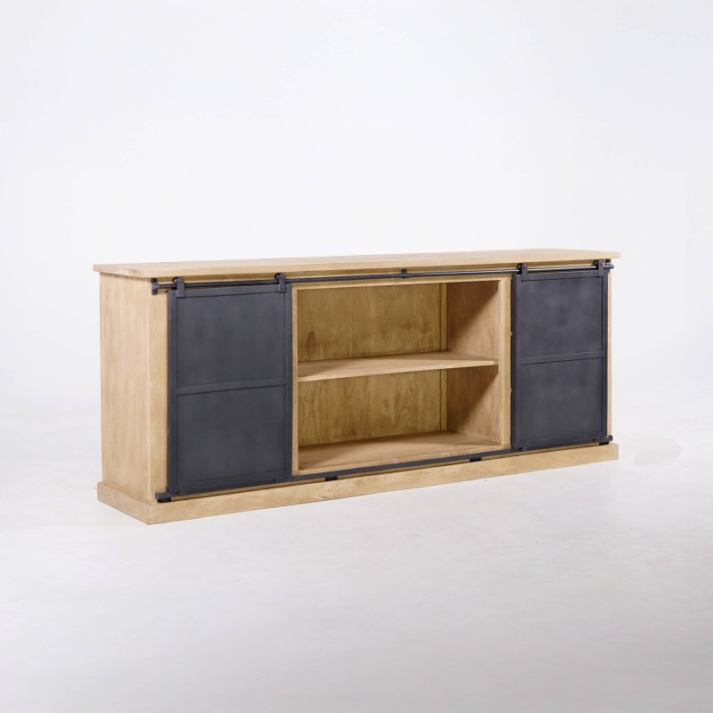 Buffet style industriel​ en bois massif et métal 200 cm - Detroit