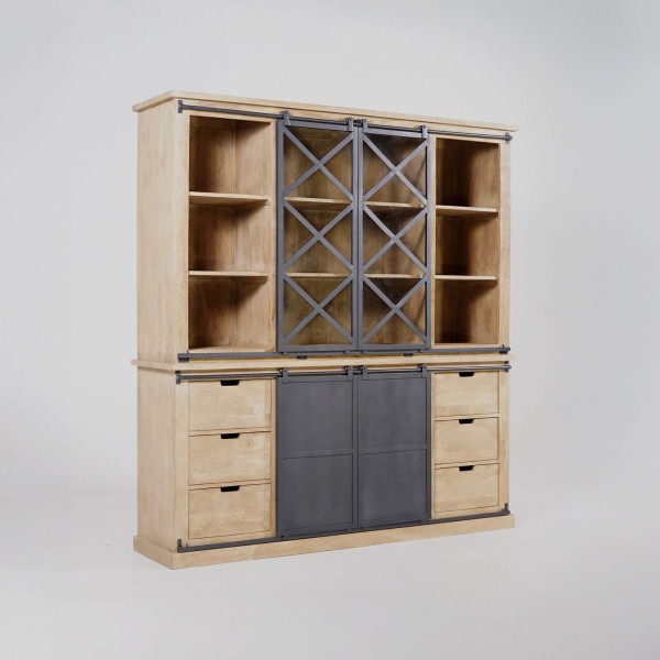 Vaisselier en bois massif de style industriel 180 cm - Detroit
