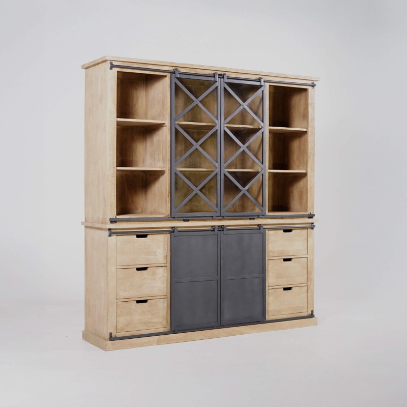 Vaisselier en bois massif de style industriel 180 cm - Detroit