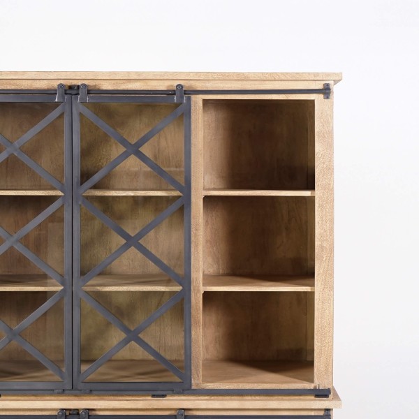 Vaisselier en bois massif de style industriel 180 cm - Detroit