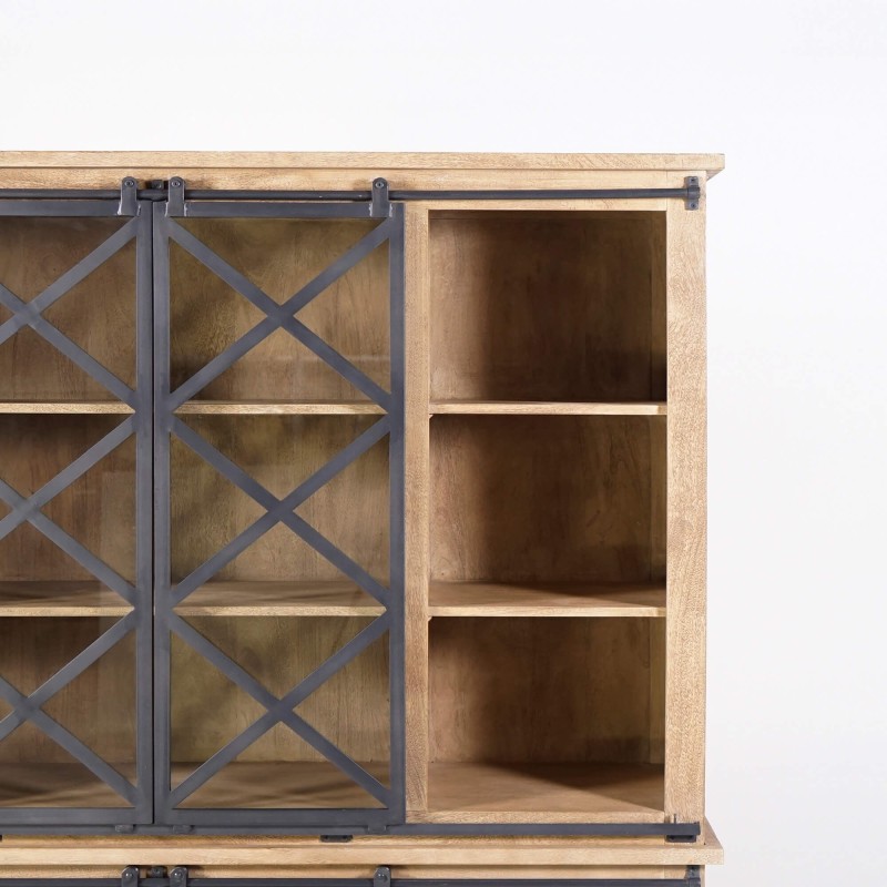 Vaisselier en bois massif de style industriel 180 cm - Detroit