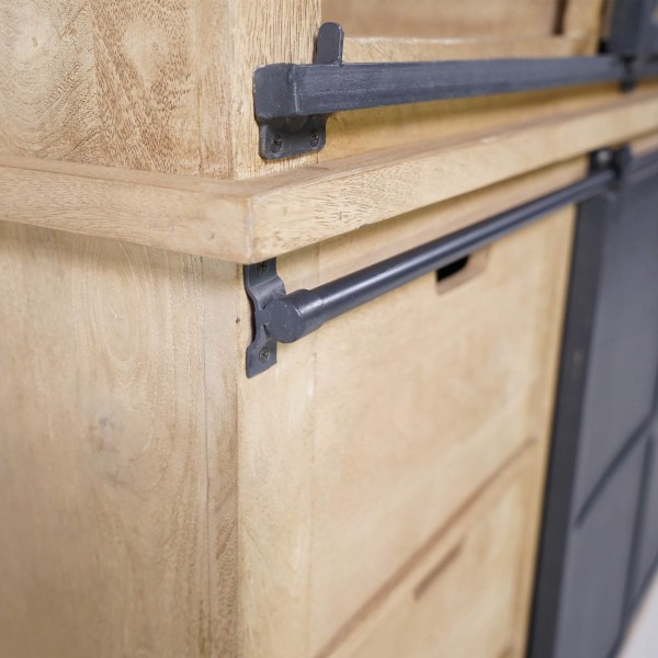 Vaisselier en bois massif de style industriel 180 cm - Detroit