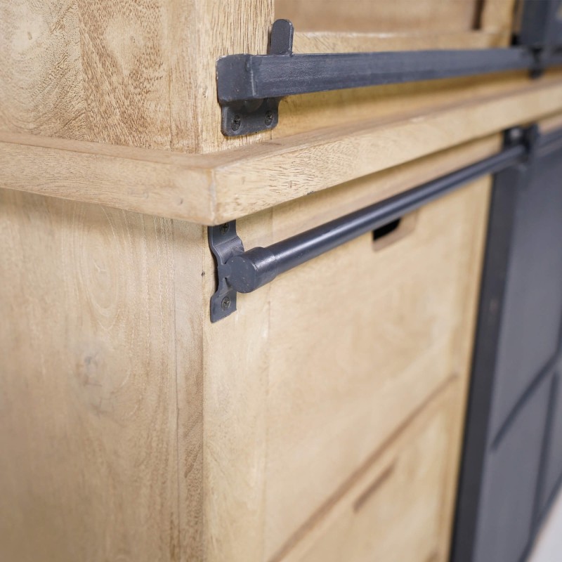 Vaisselier en bois massif de style industriel 180 cm - Detroit