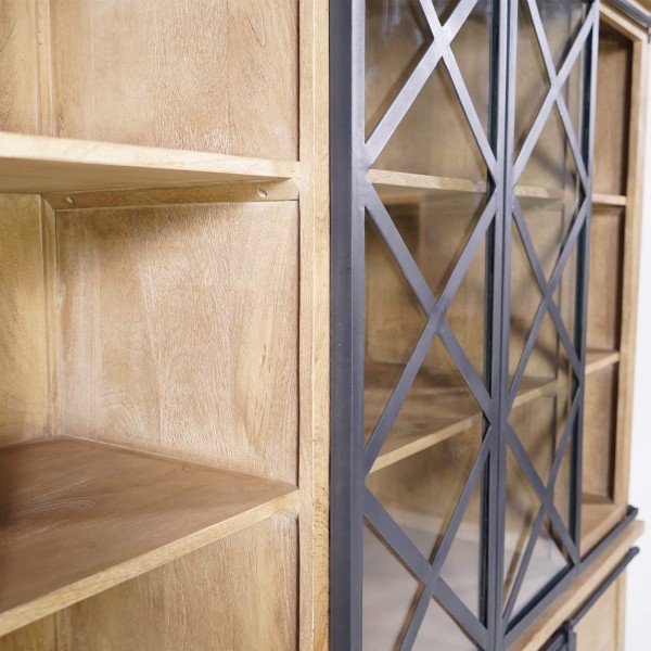 Vaisselier en bois massif de style industriel 180 cm - Detroit