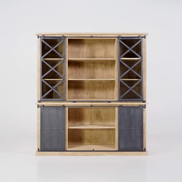 Vaisselier en bois massif de style industriel 180 cm - Detroit