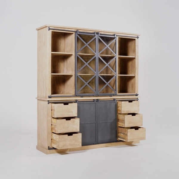 Vaisselier en bois massif de style industriel 180 cm - Detroit