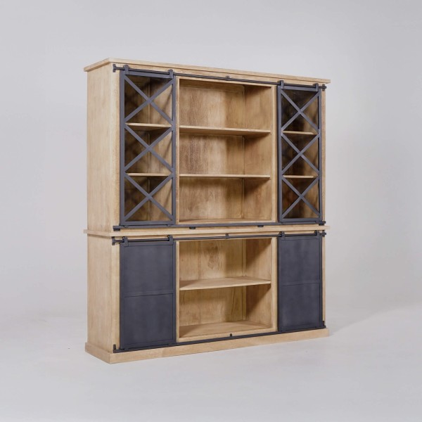Vaisselier en bois massif de style industriel 180 cm - Detroit