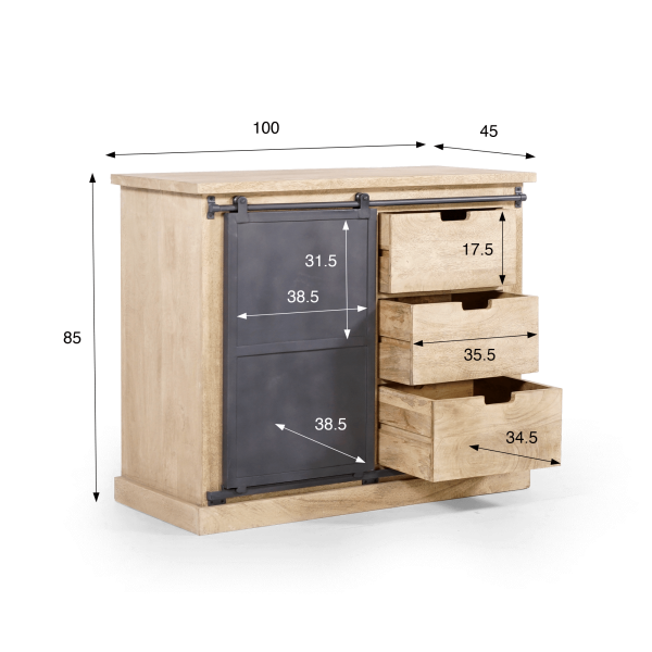 Buffet style industriel​ en bois massif et métal 100 cm - Detroit
