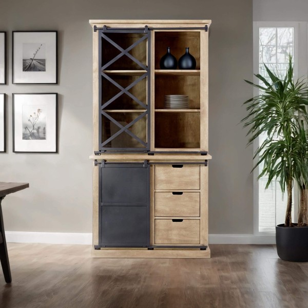 Vaisselier en bois massif de style industriel 100 cm - Detroit
