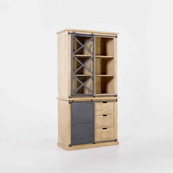 Vaisselier en bois massif de style industriel 100 cm - Detroit