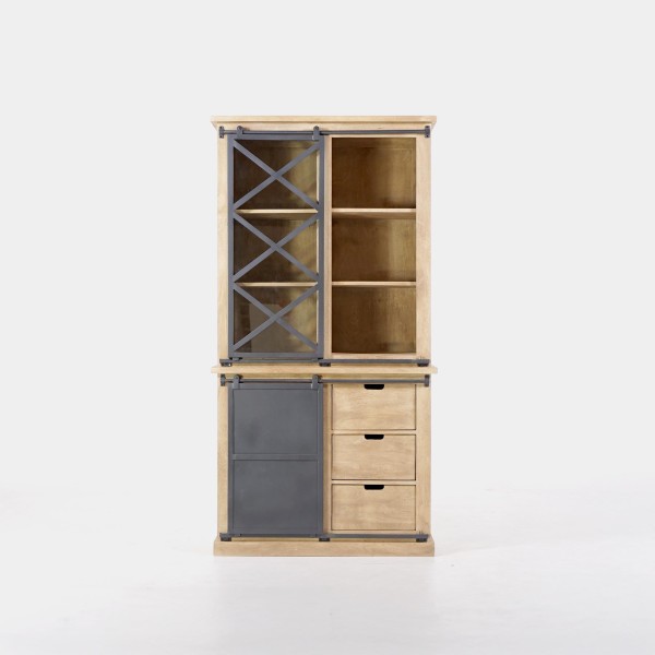 Vaisselier en bois massif de style industriel 100 cm - Detroit