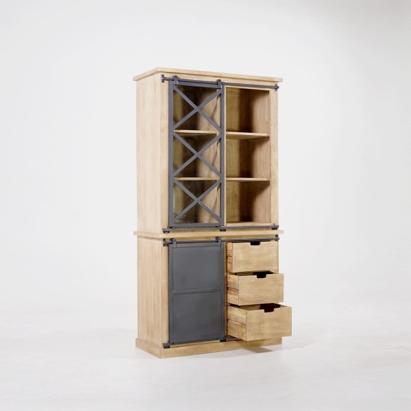 Vaisselier en bois massif de style industriel 100 cm - Detroit