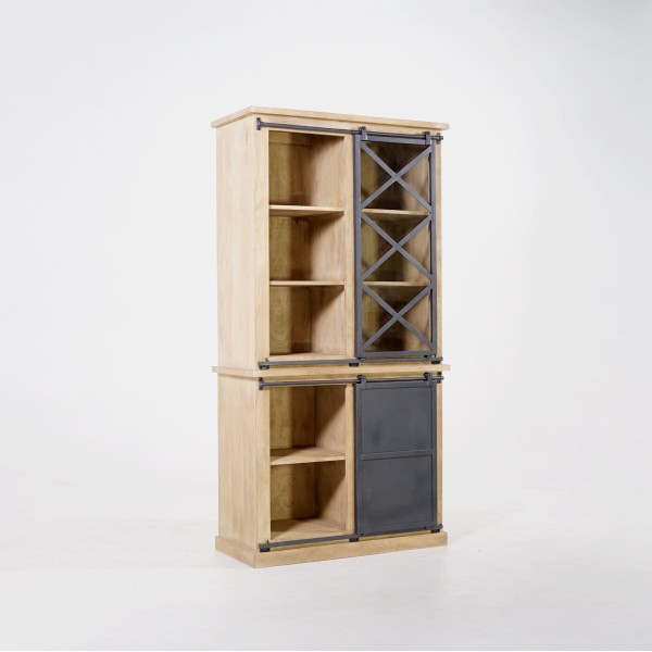 Vaisselier en bois massif de style industriel 100 cm - Detroit