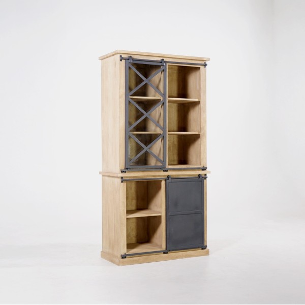 Vaisselier en bois massif de style industriel 100 cm - Detroit