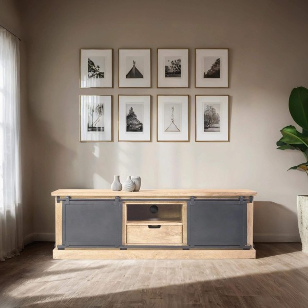 Meuble tv bois massif et metal style industriel​ 150 cm - Detroit