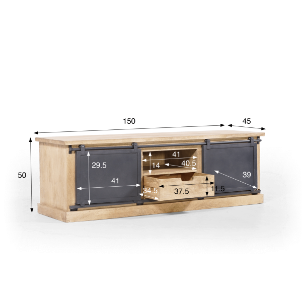 Meuble tv bois massif et metal style industriel​ 150 cm - Detroit