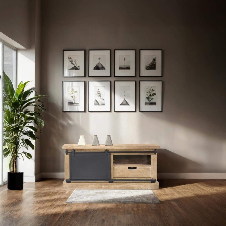 Meuble tv bois massif et metal style industriel​ 100 cm - Detroit