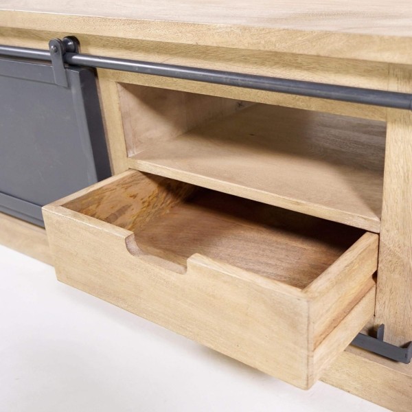 Meuble tv bois massif et metal style industriel​ 100 cm - Detroit