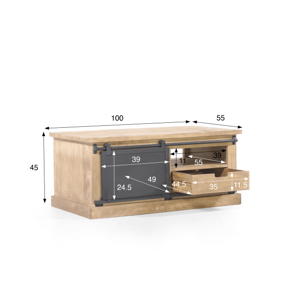 Meuble tv bois massif et metal style industriel​ 100 cm - Detroit