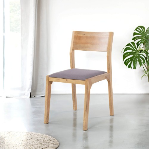 Chaise en bois naturel et tissu gris - Elegance