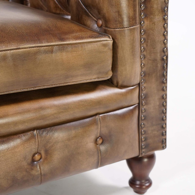 Fauteuil Chesterfield en cuir véritable - Edward