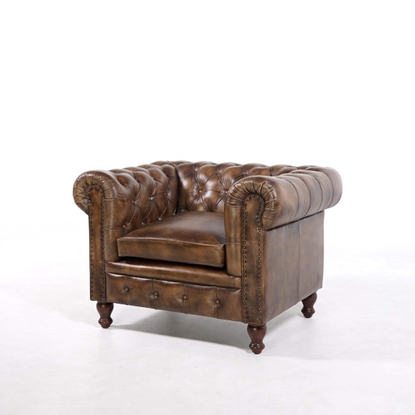 Fauteuil Chesterfield en cuir véritable - Edward