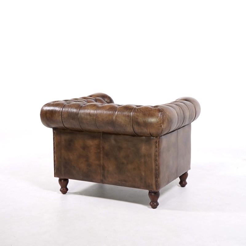 Fauteuil Chesterfield en cuir véritable - Edward