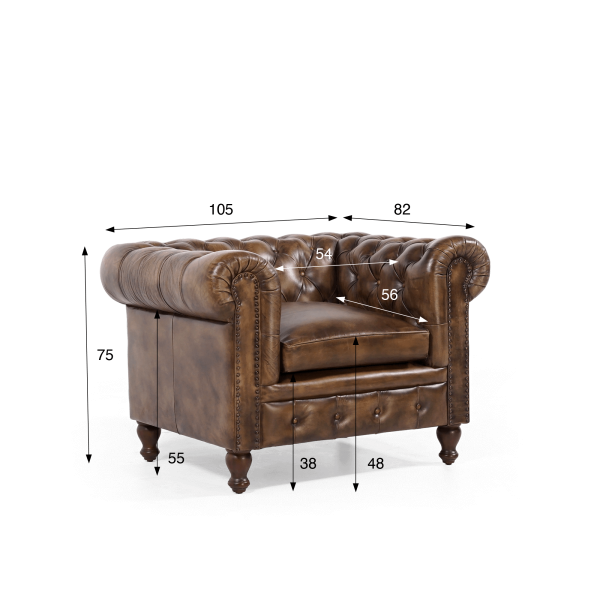 Fauteuil Chesterfield en cuir véritable - Edward