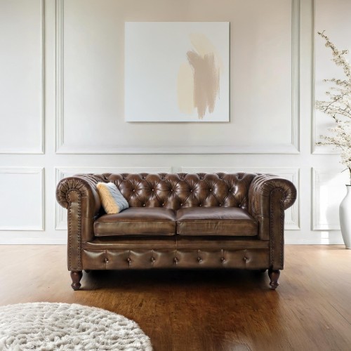Canapé Chesterfield en cuir véritable 2 places - Edward