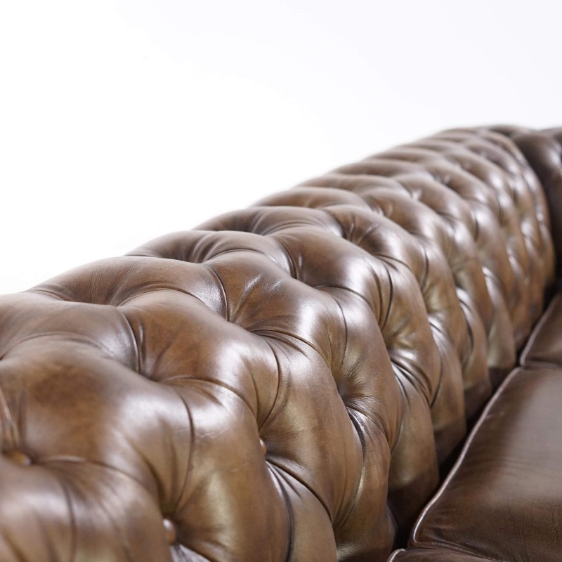Canapé Chesterfield en cuir véritable brun vieilli 3 places - Edward