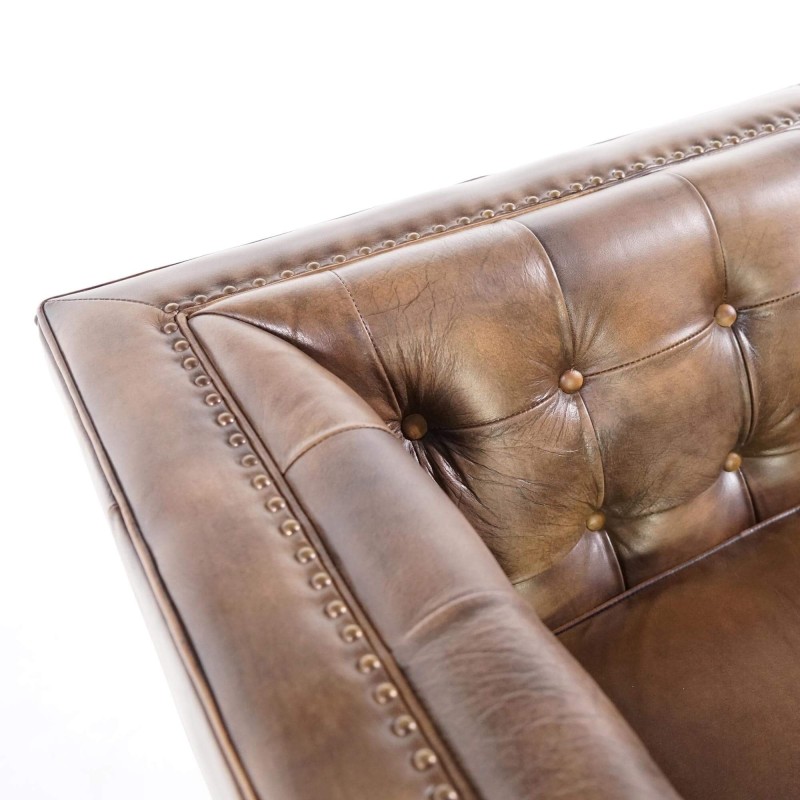 Canapé capitonné en cuir de buffle marron Chesterfield 3 places - Charles