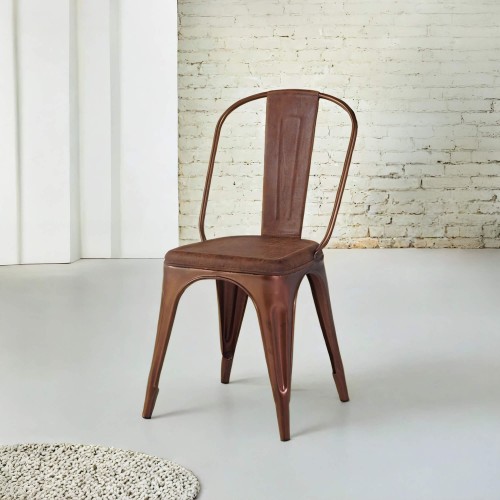Chaise industrielle cuir et cuivre