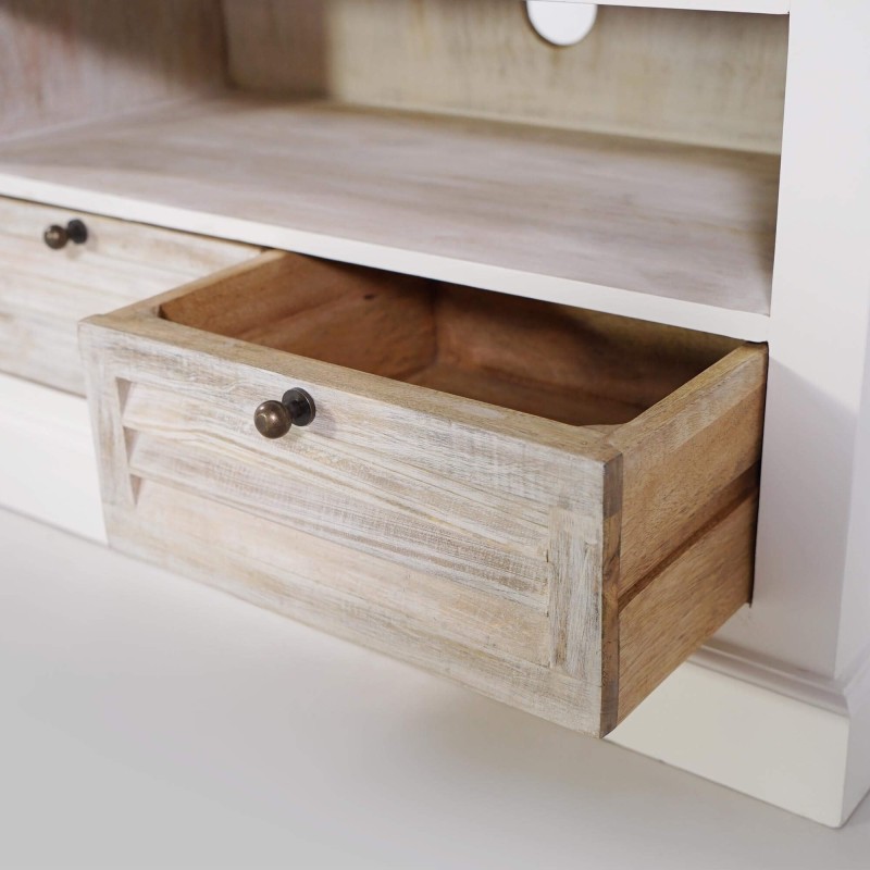 Meuble TV blanc 140 cm en bois naturel - Sea side