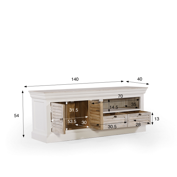 Meuble TV blanc 140 cm en bois naturel - Sea side