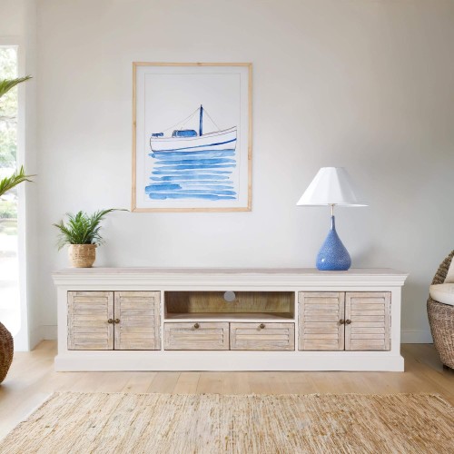 Meuble TV bois et blanc 190 cm - Sea side