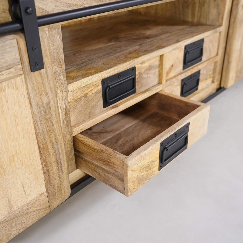 Meuble TV industriel 180 cm avec 4 tiroirs - Paris